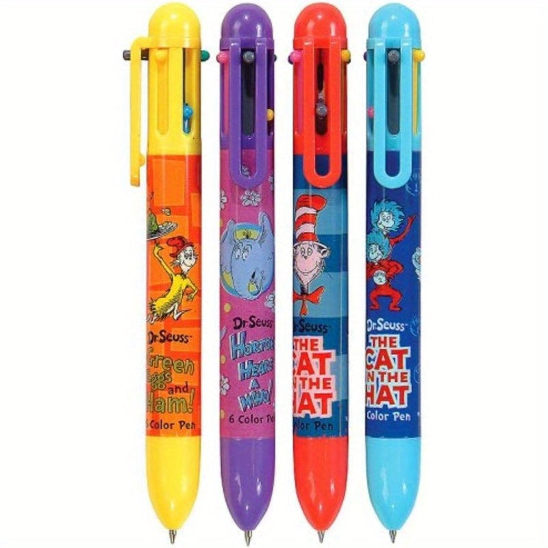 DDES Dr. Seuss Retractable Ballpoint Pen 6Color Multicolor Ink Cartoon Characte for School plies Pack of 12