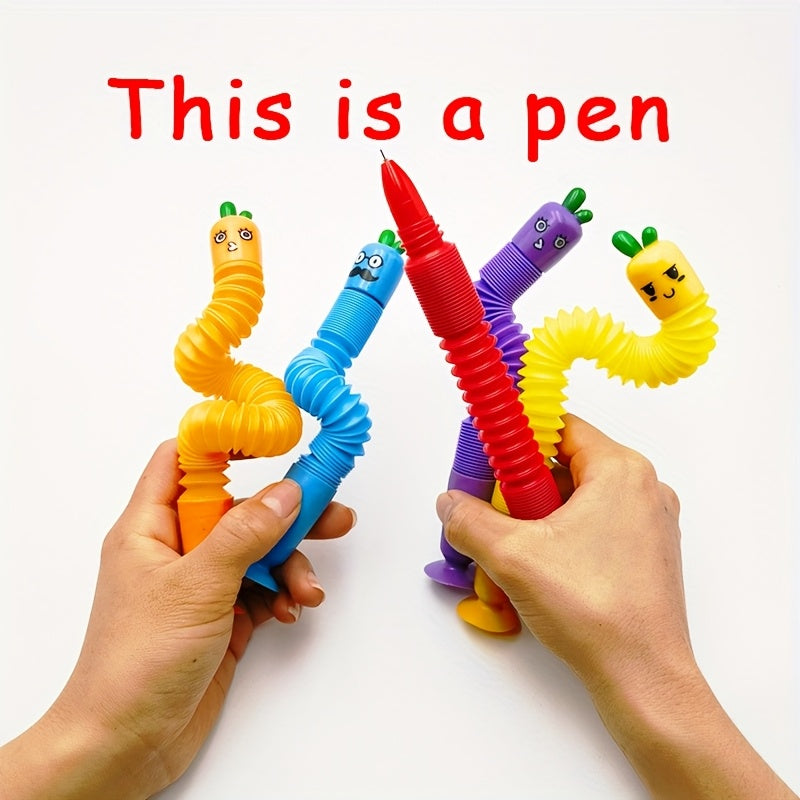 [5pcs Cartoon Pens] 5pcs Cute Cartoon Carrot & Vegetable Retractable Pens Set | Fine Point, PP Material, with Suction Cup Base | Creative Stationery for Students