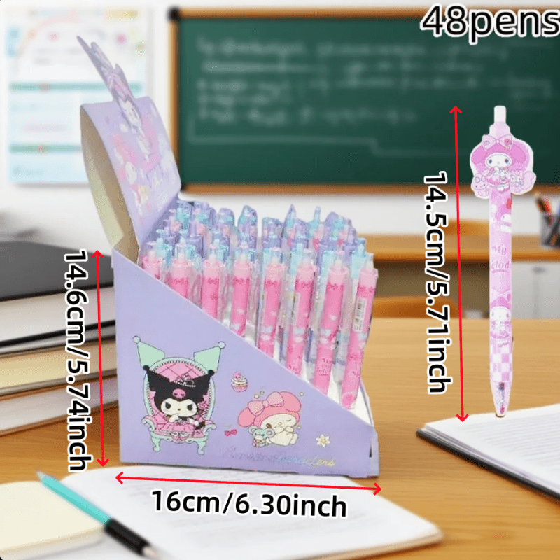 Sanrio'S Set of 48 Cartoon Click Pens Features Adorable Pet Designs, Making Them Perfect Gel Pens for Girls. They Are Also Great for Students During Exams And Come in Various Characters, Such As for kuromi And KT Cat.