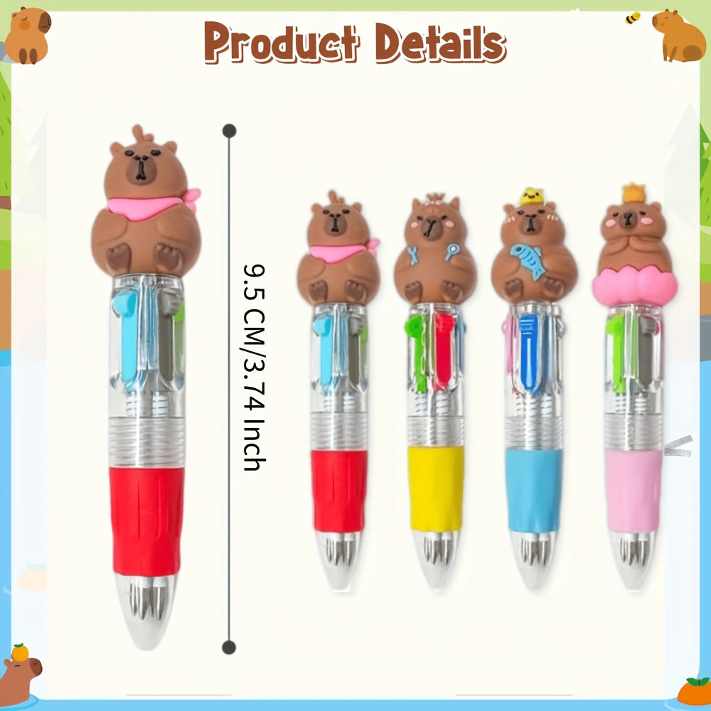 30pcs Multi-color Round Capybara Retractable Ballpoint Pen, Four-in-One Color Pen, Portable for Learning and Office, Back Essential, Reward, Ideal Gift for Friends and Family!