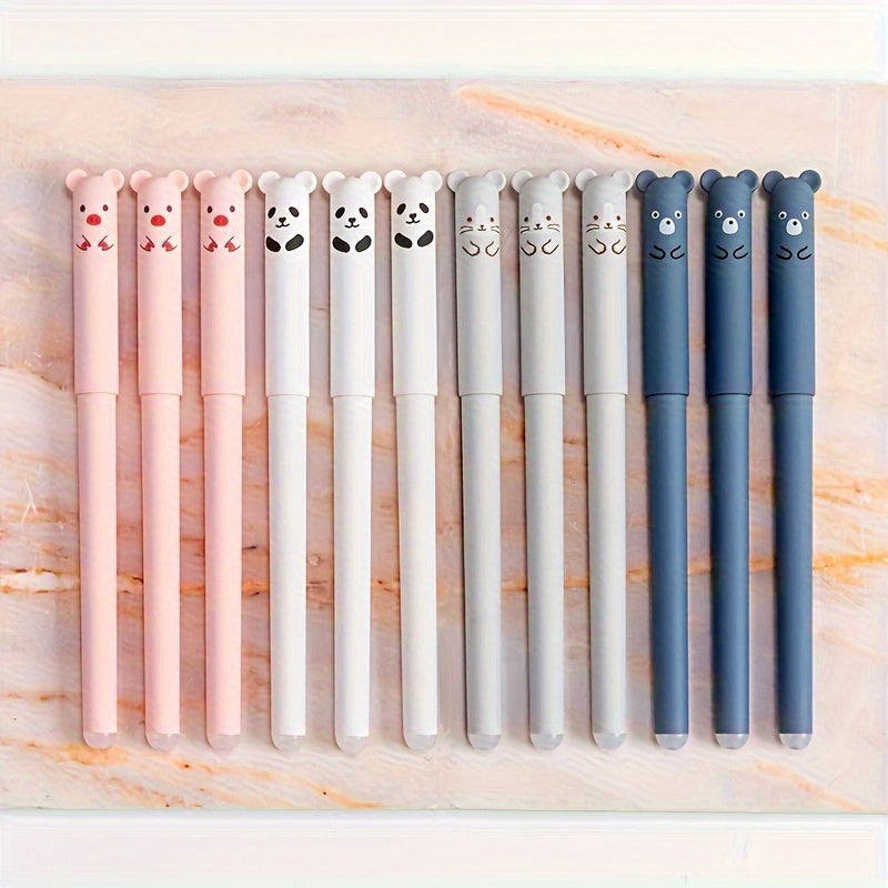 16pcs/Creative 0.5mm Little Bear Animals Erasable Gel Pens, Washable Handle Magic Refills Rod, Make Mistakes Disappear, for Office Writing Stationery Supplies
