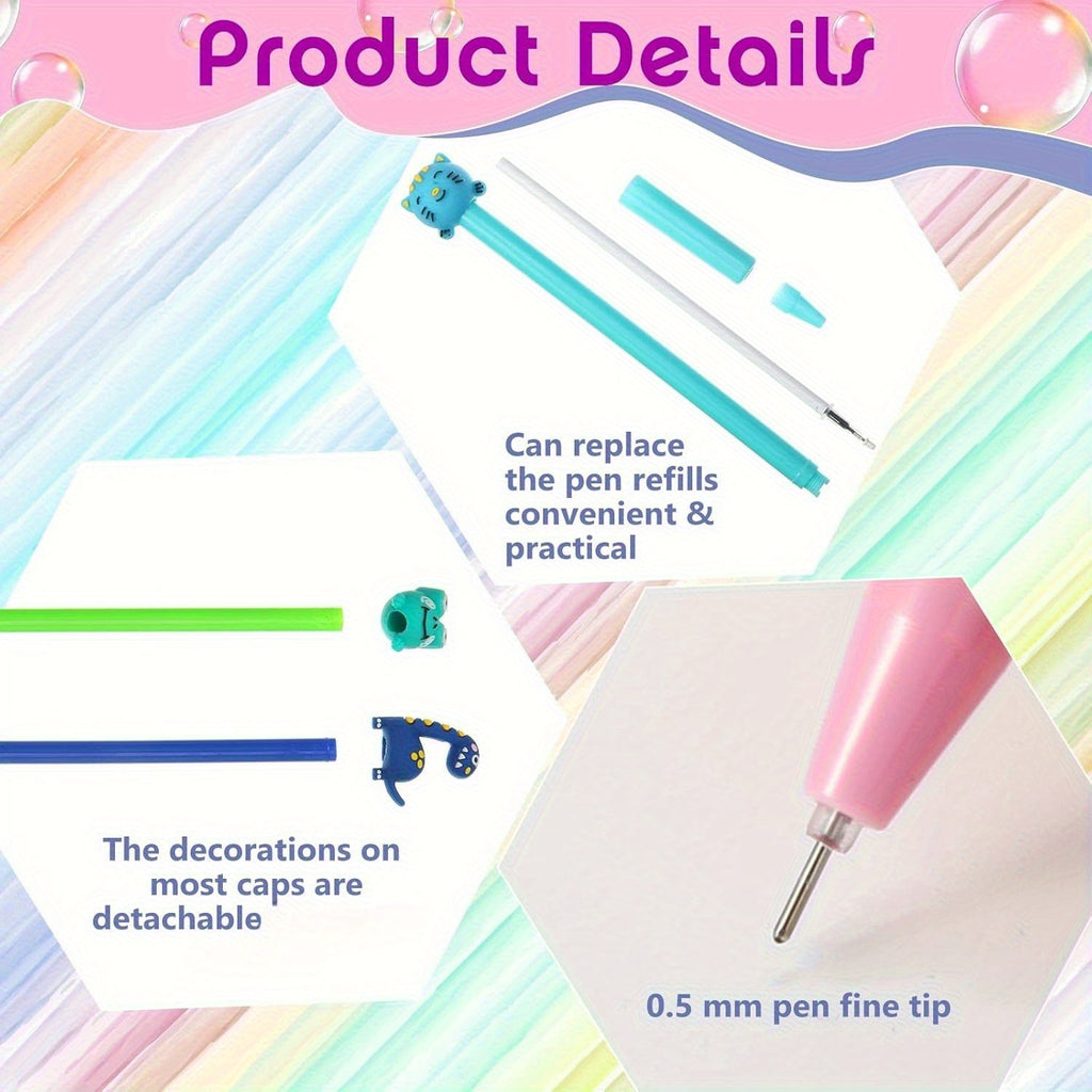 50pcs, cartoon-style ballpoint pen set, smooth writing, 0.5mm fine dots, plastic cylinder with buckle cap, various creative designs, ideal choice for office and school supplies, 18+