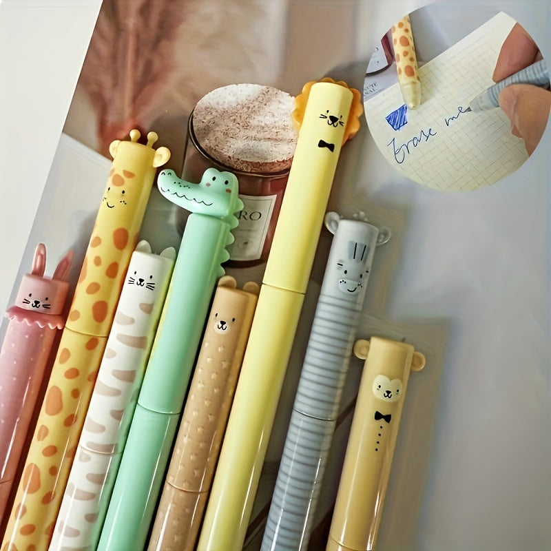 Cute Animal Shaped Gel Pens Set (8 Designs) - Adorable Cartoon Character Pens for School & Office Supplies, Fun Party Favors Gifts, Retractable, Medium Point, Plastic, with 8 Unique Designs (Giraffe, Lion, Elephant, Panda, Rabbit, Cat, Dog, Bear) for