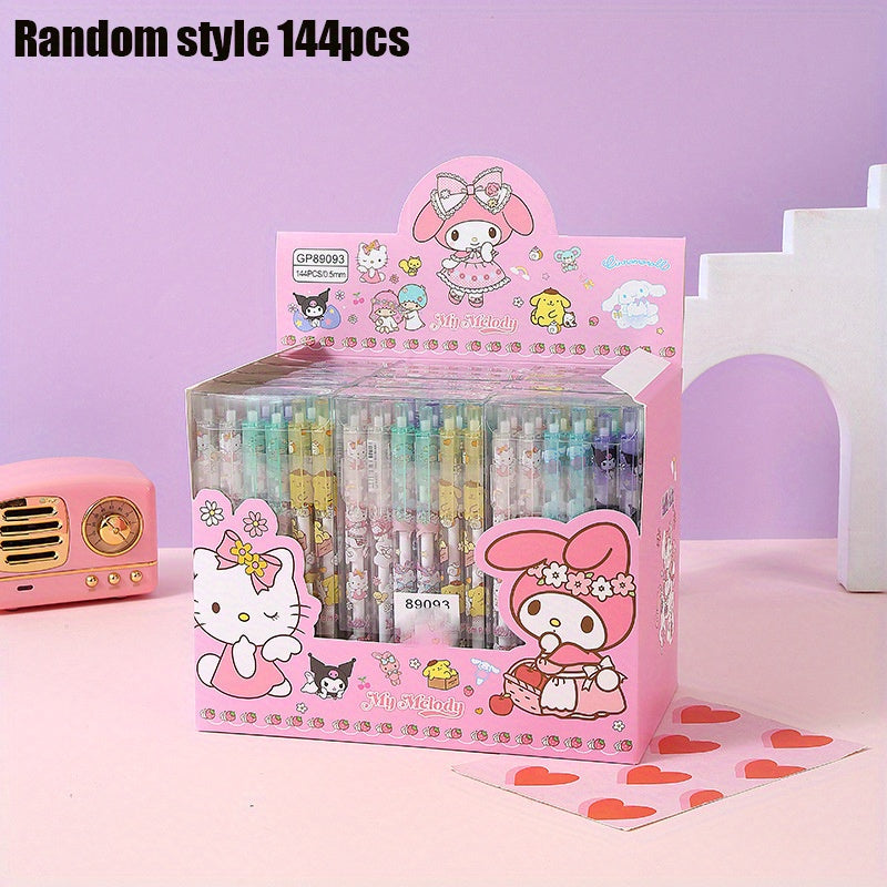 Back to School Season 144pcs 0.5mm Cartoon Cute pink Rabbit&cat design Scalable Pen, exquisite push action pen, office Signature Pen Stationery, Holiday neutral pen gifts