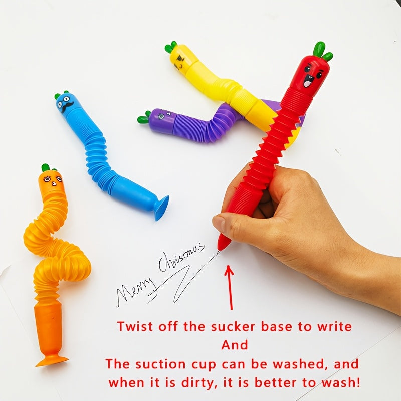 [5pcs Cartoon Pens] 5pcs Cute Cartoon Carrot & Vegetable Retractable Pens Set | Fine Point, PP Material, with Suction Cup Base | Creative Stationery for Students