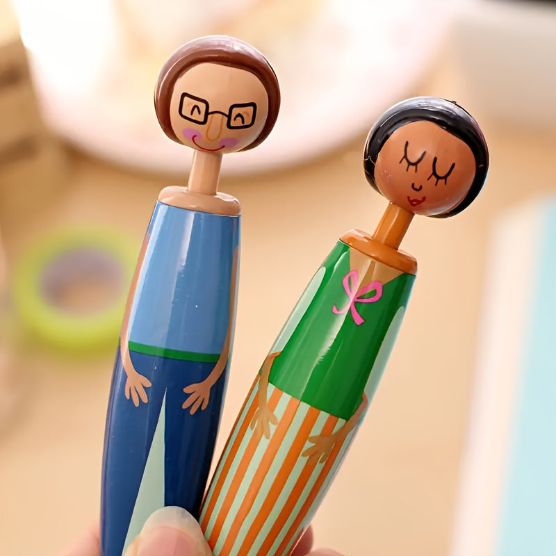 5pcs Cartoon Character Retractable Ballpoint Pens with Quick-Dry Ink, Fine Tip, Oval Design - Fun Office Supplies, Plastic Material, Medium Point, Retractable Closure, Cute Pens, School Stationery, Playful Design, Durable Writing Tool, School Supplies,