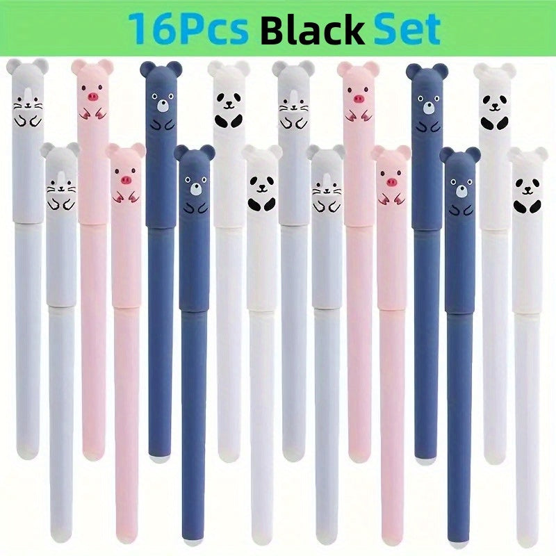 16pcs/Creative 0.5mm Little Bear Animals Erasable Gel Pens, Washable Handle Magic Refills Rod, Make Mistakes Disappear, for Office Writing Stationery Supplies