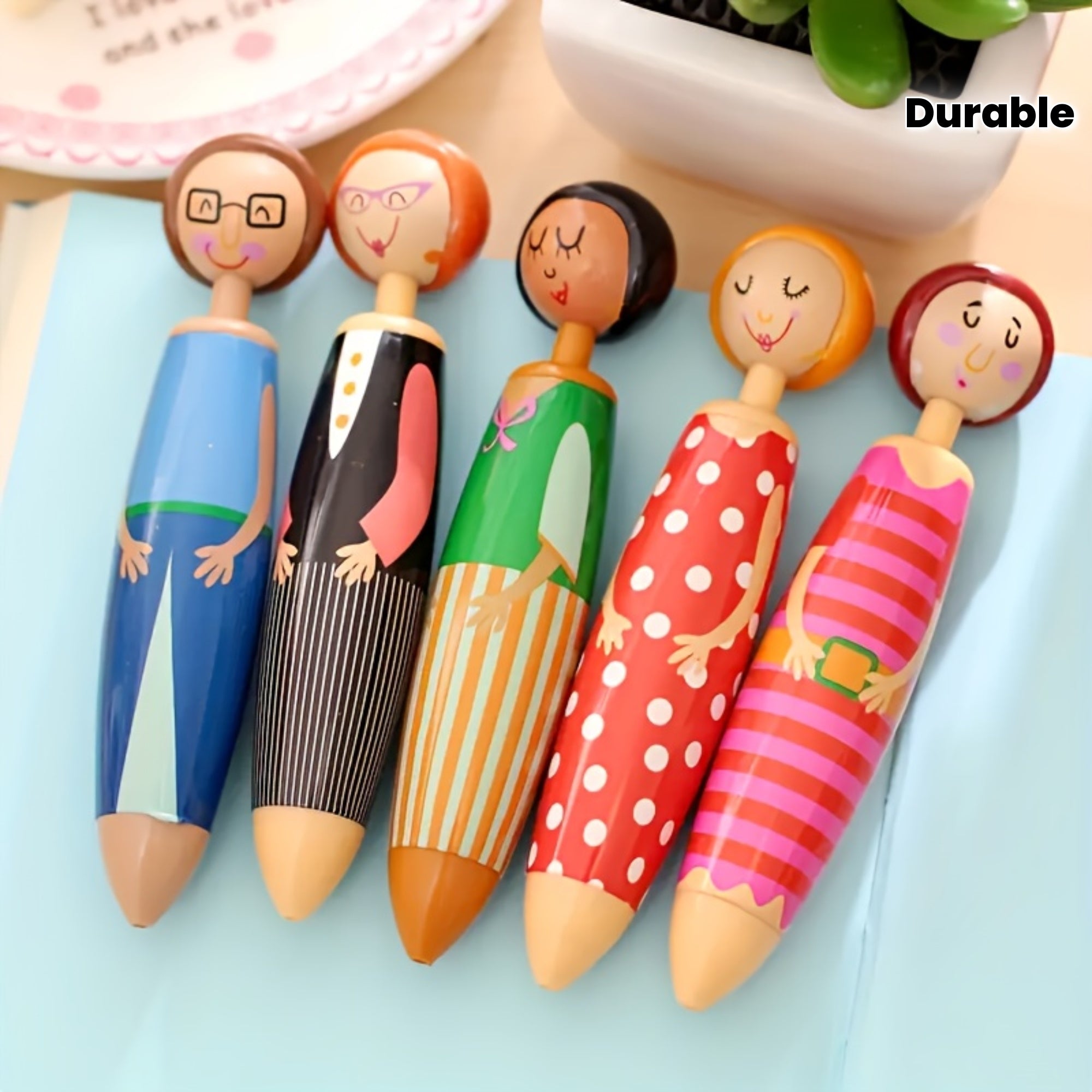 5pcs Cartoon Character Retractable Ballpoint Pens with Quick-Dry Ink, Fine Tip, Oval Design - Fun Office Supplies, Plastic Material, Medium Point, Retractable Closure, Cute Pens, School Stationery, Playful Design, Durable Writing Tool, School Supplies,