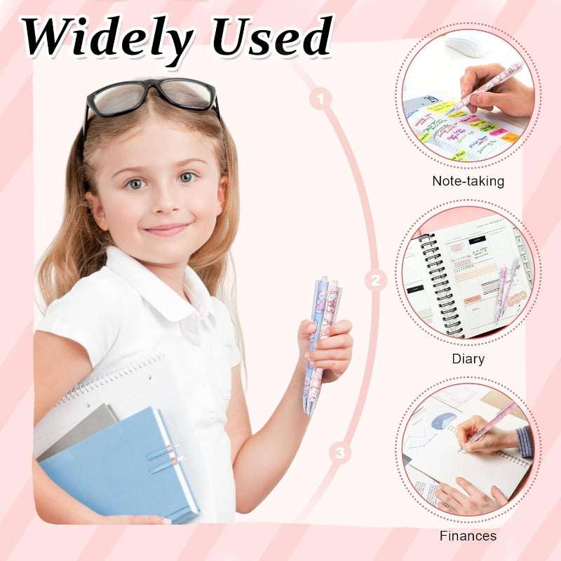 12pcs Cute Gel Ink Pens Kawaii Cartoon Pens 0.5mm Black Retractable Rollerball Pens Set Student Supplies for Girl Women Writing Journaling Taking Notes School Office Set B Back To School School Supplies