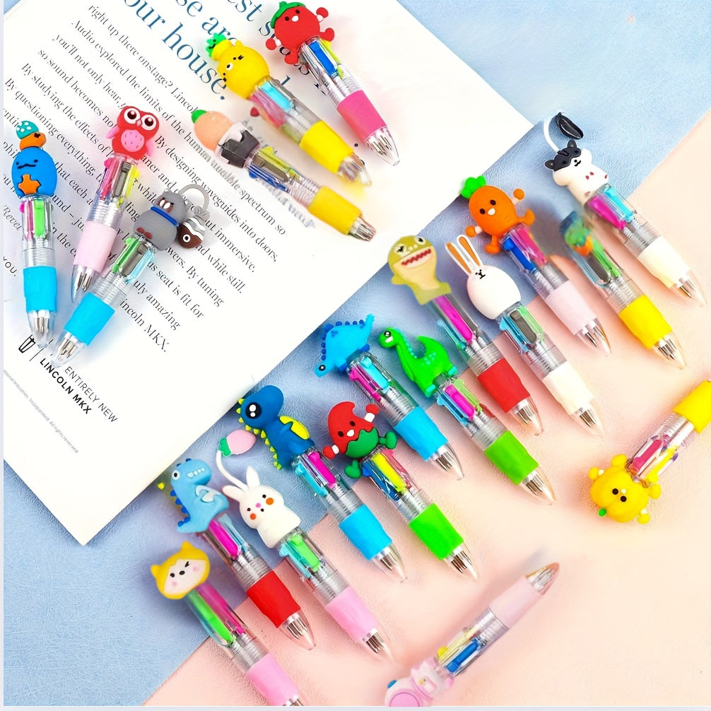 [Vibrant Retractable Pens] 25pcs Vibrant Mini Retractable Pens | Cartoon Character Designs - Red, Blue, Green, Yellow - Ideal for Students, Parties, and Daily Use - Classroom Interaction Prizes and Party Favors