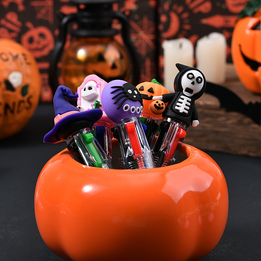 15/30pcs Creative Simple Cute Back to School Retractable Ballpoint Pens Mini Four-Color Ballpoint Pens Cute Cartoon Halloween Gifts Colorful Pens for Students Random Colors