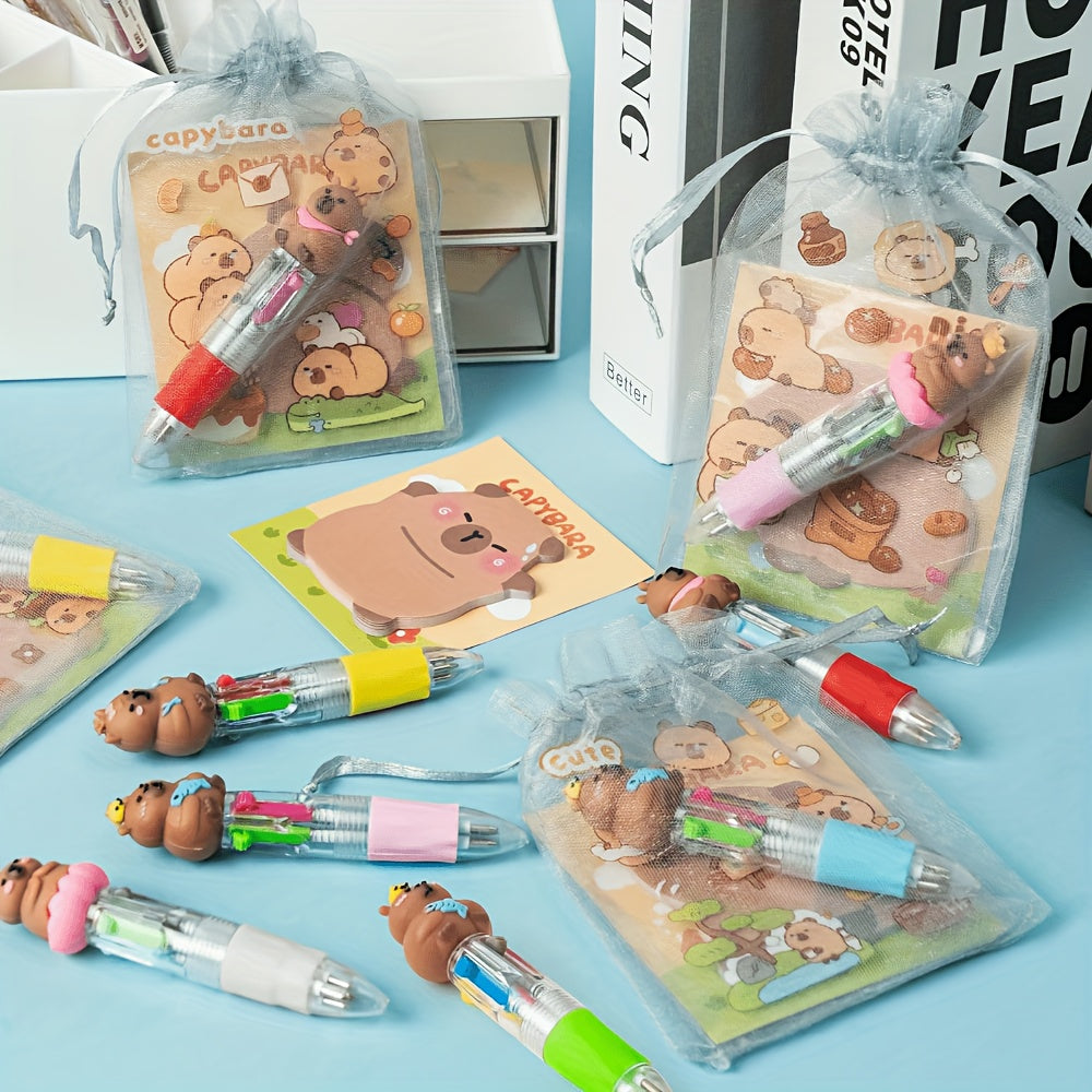 30pcs Multi-color Round Capybara Retractable Ballpoint Pen, Four-in-One Color Pen, Portable for Learning and Office, Back Essential, Reward, Ideal Gift for Friends and Family!
