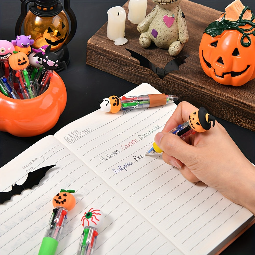 15/30pcs Creative Simple Cute Back to School Retractable Ballpoint Pens Mini Four-Color Ballpoint Pens Cute Cartoon Halloween Gifts Colorful Pens for Students Random Colors