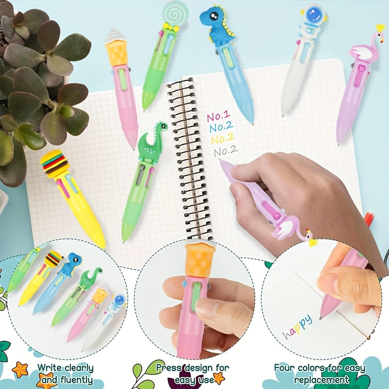 [Cute Cartoon Pens] 28 Sets of 84pcs 4-In-1 Multicolor Retractable Ballpoint Pens | Cute Cartoon End of Year Student Gifts with Gift Cards, Suitable for School Party Gifts and Bulk School Exchange Gifts