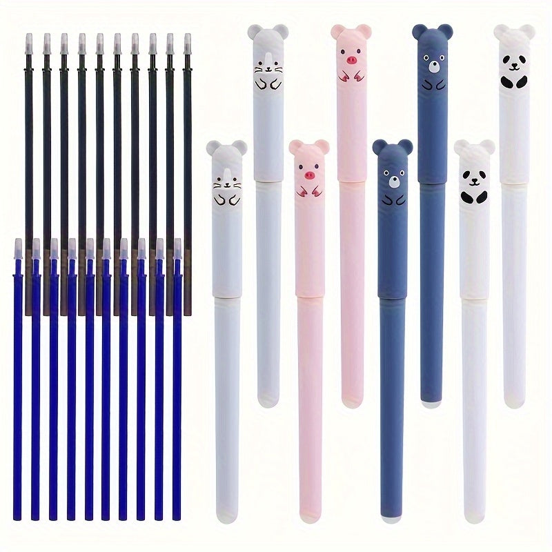 16pcs/Creative 0.5mm Little Bear Animals Erasable Gel Pens, Washable Handle Magic Refills Rod, Make Mistakes Disappear, for Office Writing Stationery Supplies