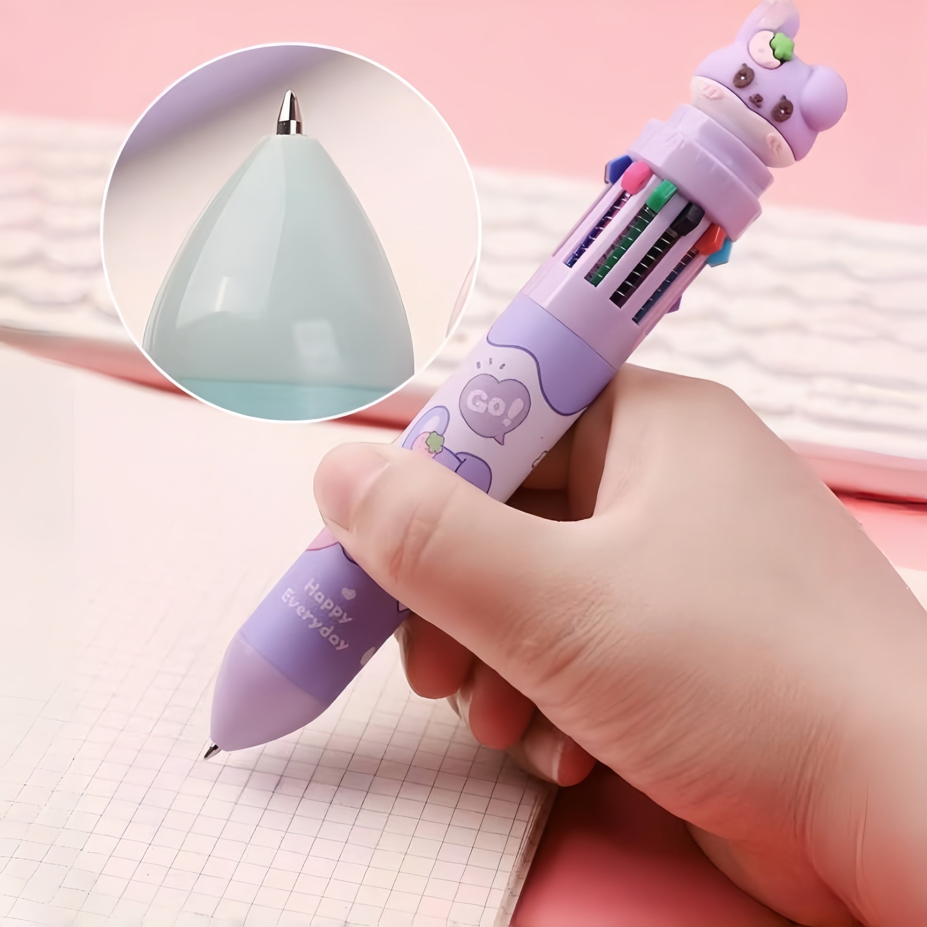 6-Piece Cute Cartoon Retractable Ballpoint Pens - 10-Color Set with Soft Silicone 3D Tips for Easy Color Switching, Vibrant Colors for Hand-Lettering, Painting, School, Office & Art Projects, Hand Lettering Tool, Artistic Drawing Pen, Playful Design, Fun