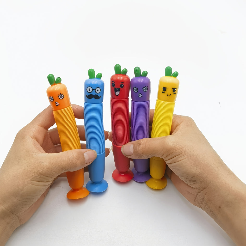 [5pcs Cartoon Pens] 5pcs Cute Cartoon Carrot & Vegetable Retractable Pens Set | Fine Point, PP Material, with Suction Cup Base | Creative Stationery for Students