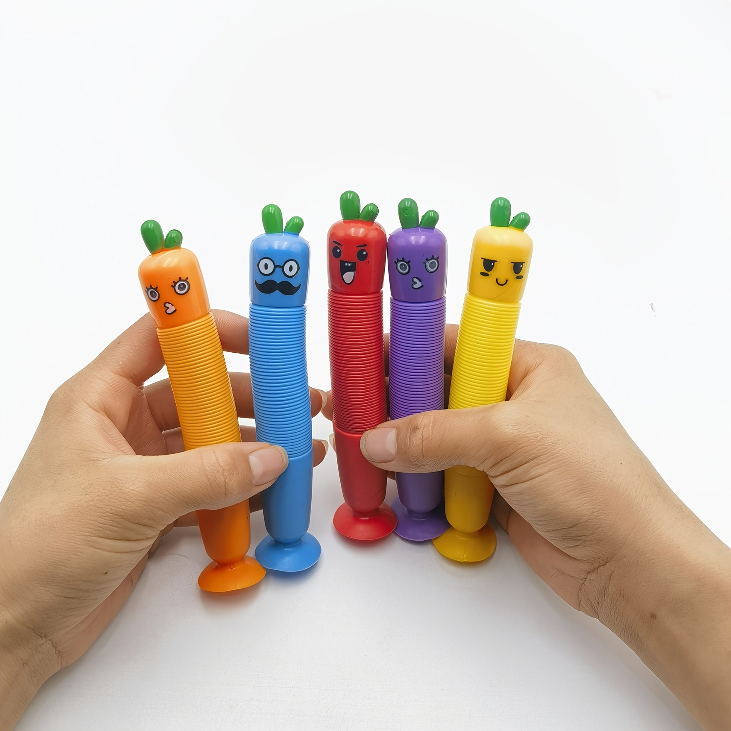 [5pcs Cartoon Pens] 5pcs Cute Cartoon Carrot & Vegetable Retractable Pens Set | Fine Point, PP Material, with Suction Cup Base | Creative Stationery for Students