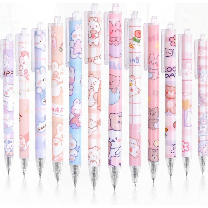 12pcs Cute Gel Ink Pens Kawaii Cartoon Pens 0.5mm Black Retractable Rollerball Pens Set Student Supplies for Girl Women Writing Journaling Taking Notes School Office Set B Back To School School Supplies