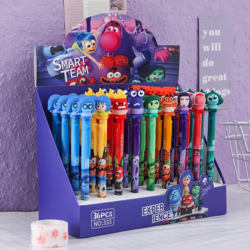 A Complete Set of 36 New Disney Cartoon Brain Agent Dolls, Featuring 0.5Mm Erasable Blue Retractable Pens, Perfect for Stationery Gifts.