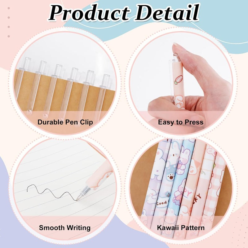 12pcs Cute Gel Ink Pens Kawaii Cartoon Pens 0.5mm Black Retractable Rollerball Pens Set Student Supplies for Girl Women Writing Journaling Taking Notes School Office Set B Back To School School Supplies