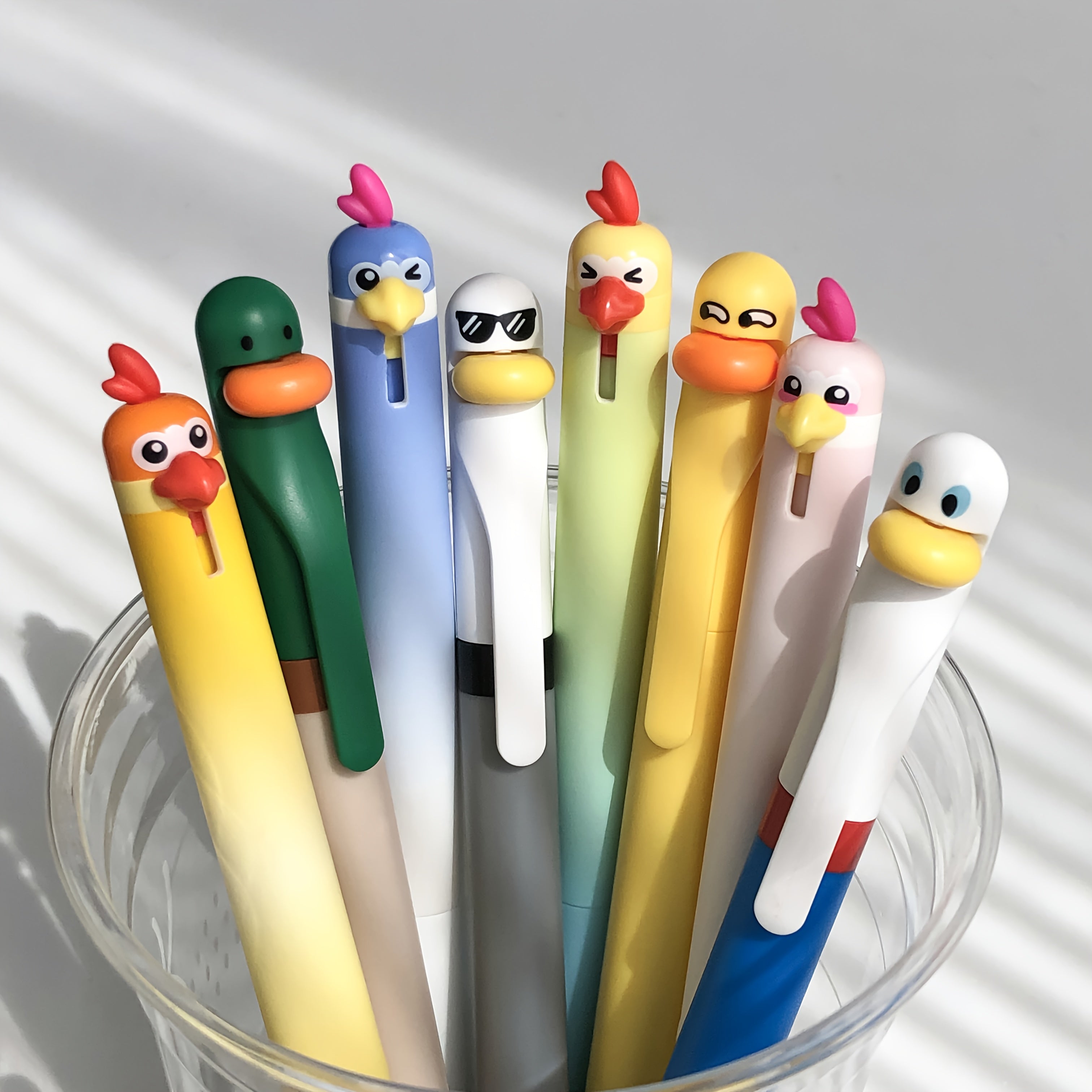 8pcs Set Creative Parrot Duckling Fun Click Pen 0.5mm Smooth Tip Quick Dry Cute Office School Supplies Fidget Writing Pens, Desk Stationery, Study Essentials, Whimsical Pens, Playful Stationery, Lightweight Pen, Ergonomic Grip, Click Mechanism, Fidget